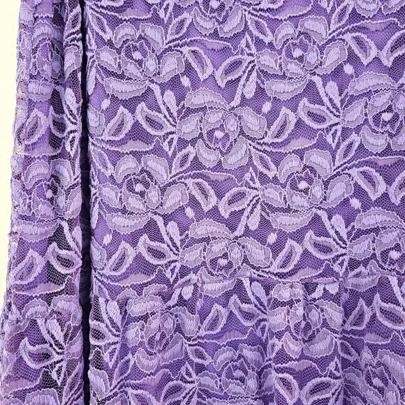 Y2K Lilac Fairy Roses Floral Lace Sheer Midi Skirt Sz 1X Lined Whimsigoth - Picture 2 of 8